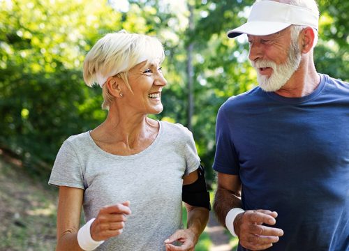 Older couple on a walk after cortisone injections